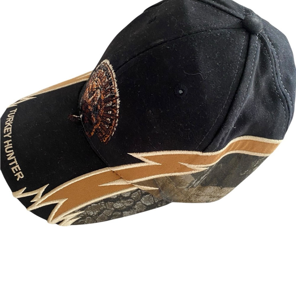Buck Wear Hat Cap Strap Back Black/gold turkey hunter dominate the woods EUC